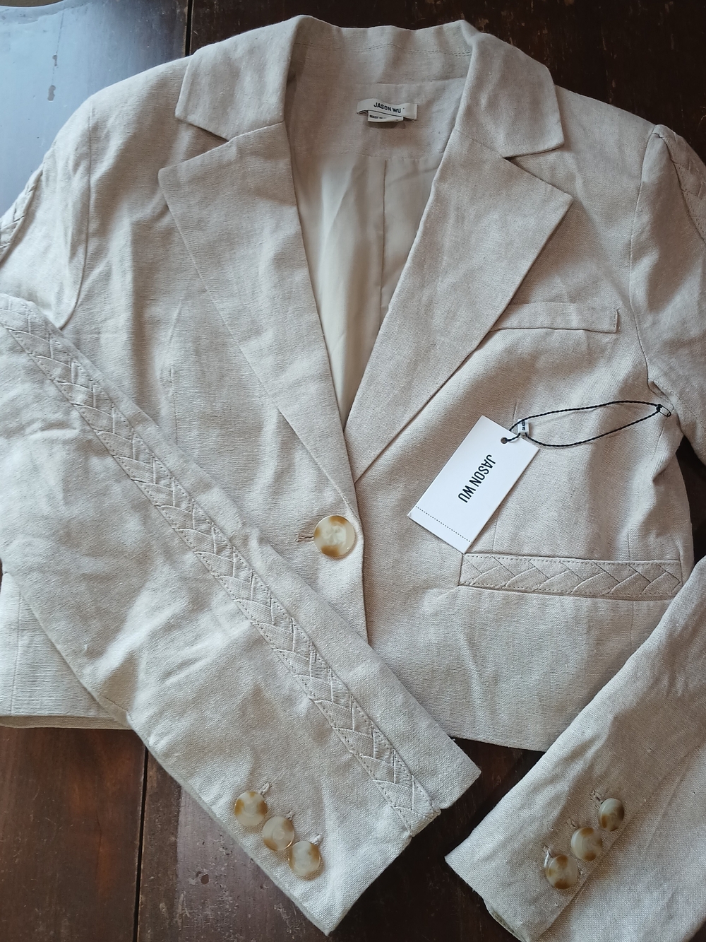 Jason Wu Cream Linen-Blend Cropped Blazer